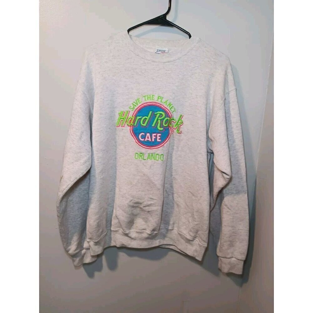 Vintage Santee Hard Rock Cafe Orlando Neon 90s Embroidered Sweatshirt Size Med